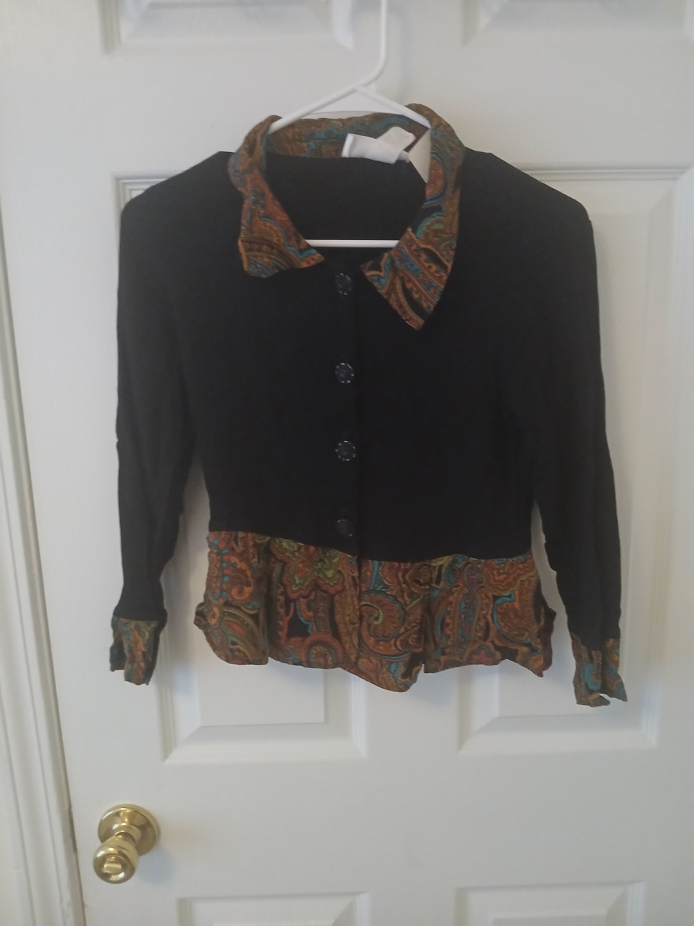 Black Women's Top with Paisley Trim